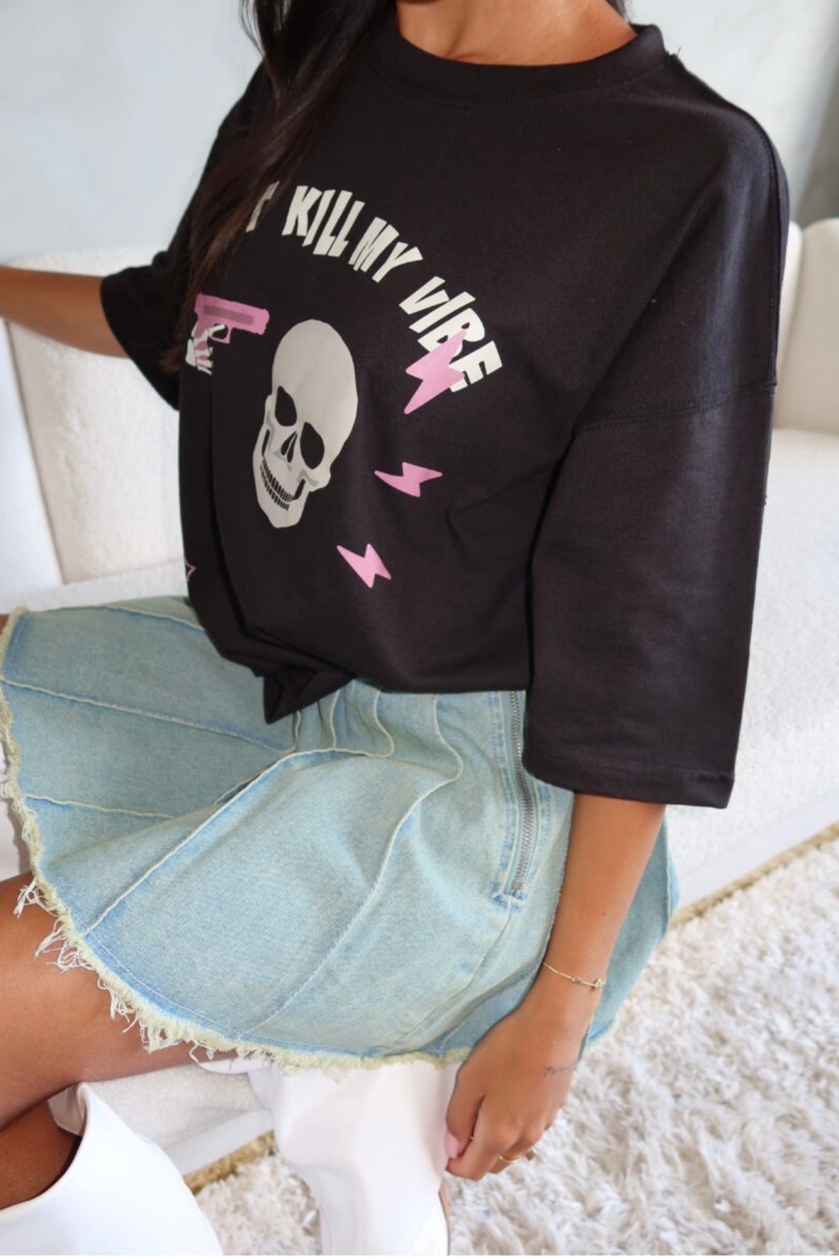 Don’t Kill My Vibe Rhinestone Tee