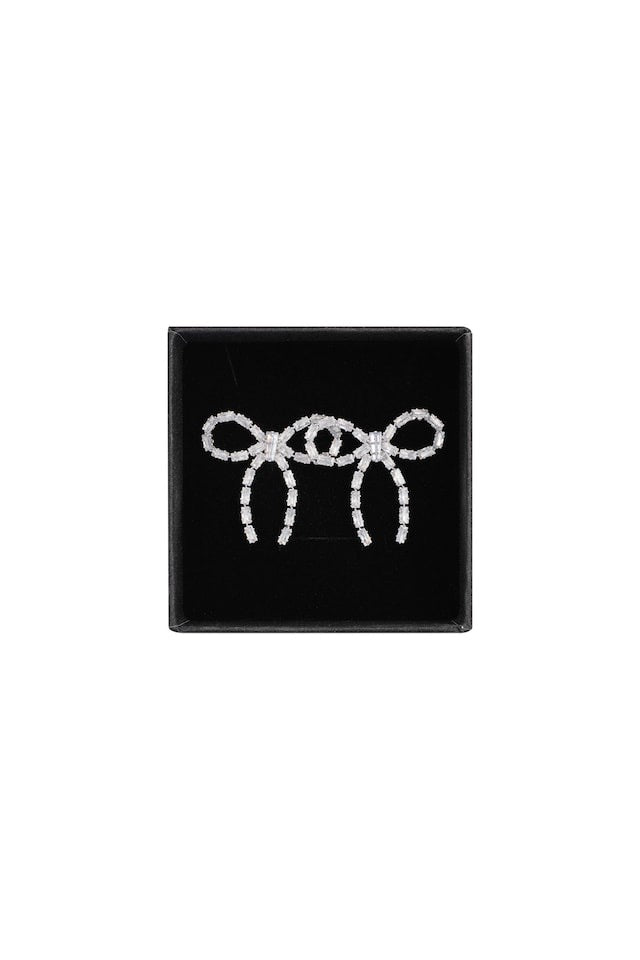 Rhinestone Bow Oorbellen - Zilver