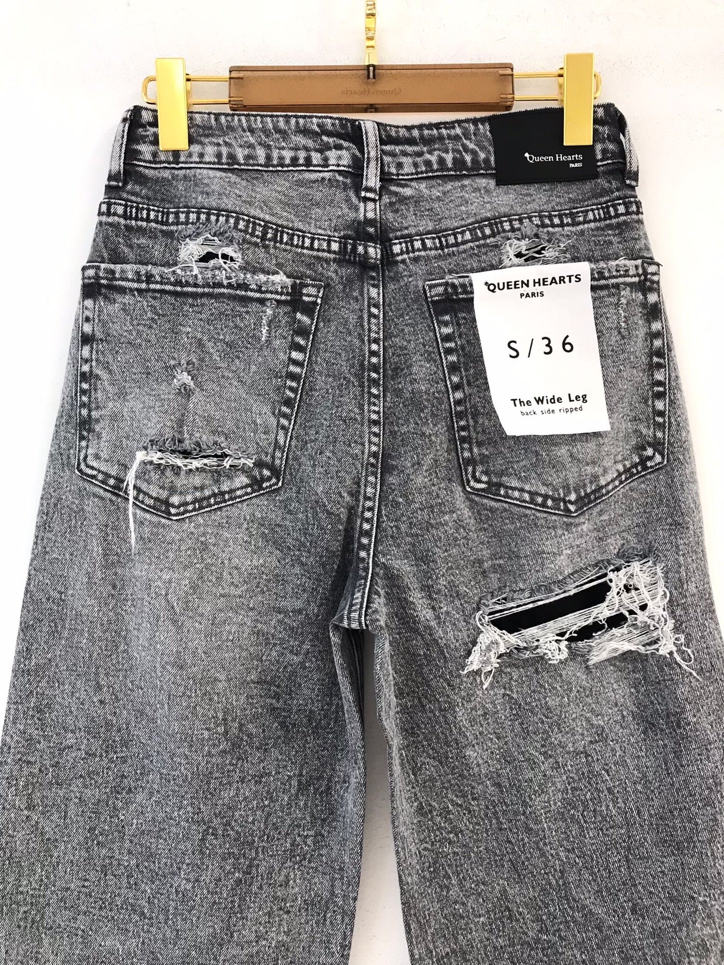 Bella Ripped Wide Leg Jeans - Grijs