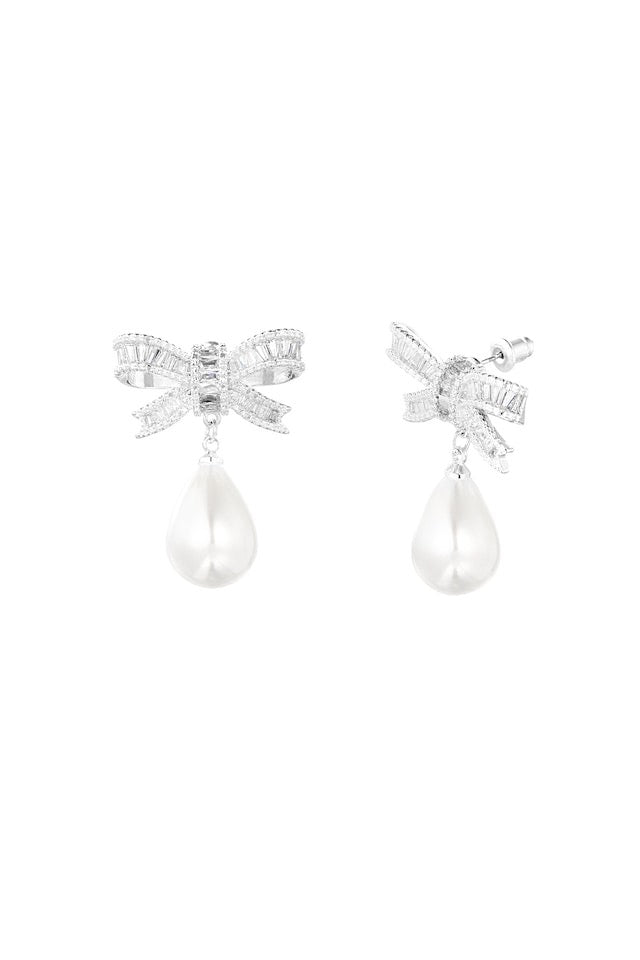 Classic Bow & Pearl Oorbellen - Zilver