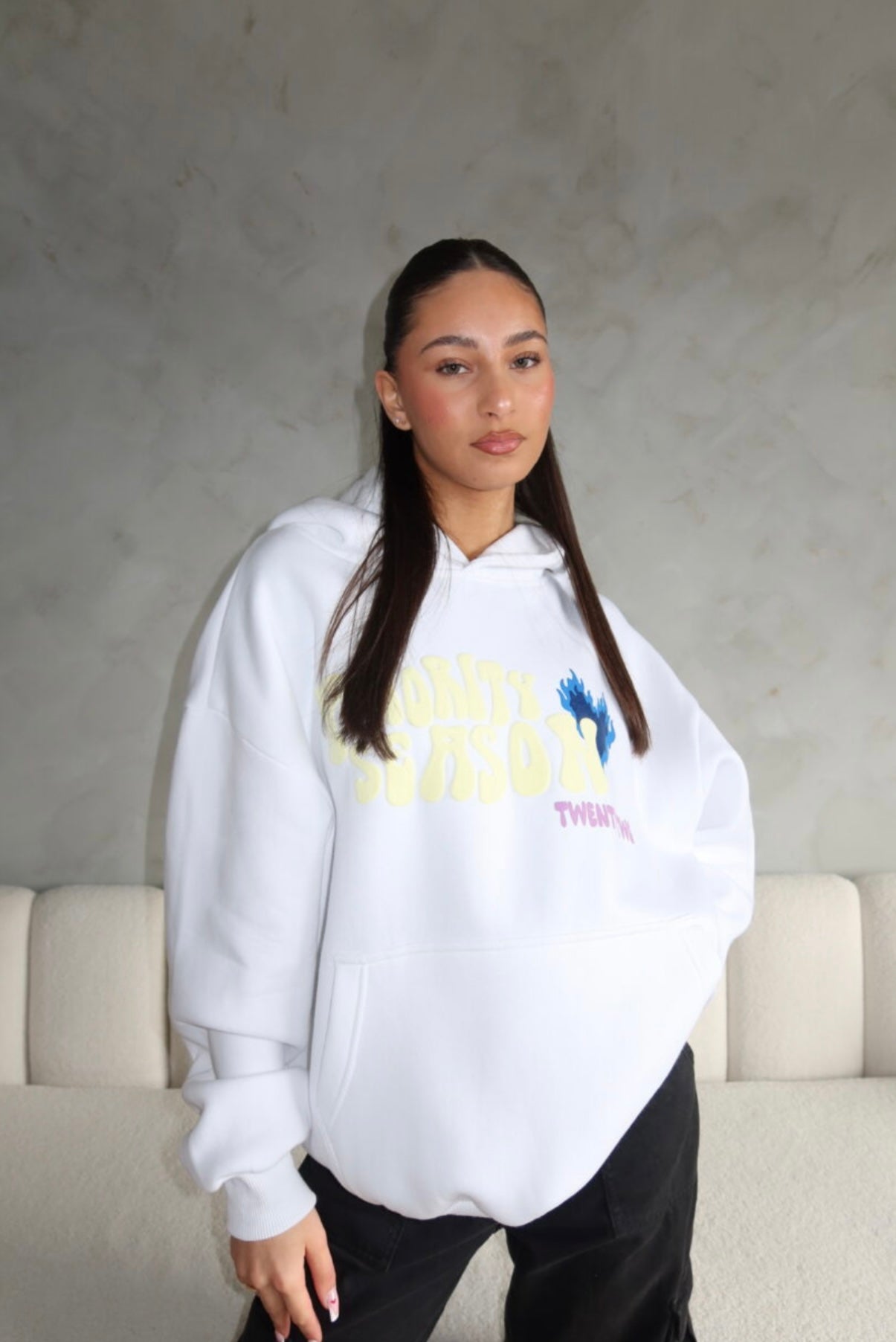 Priority Can’t Find Me In Crowds Hoodie - White With Blue Fire