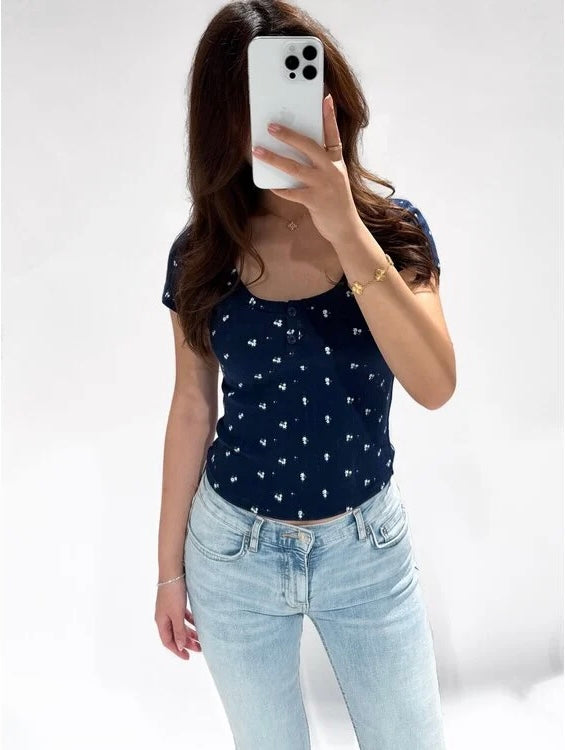 Pointelle top - Navy