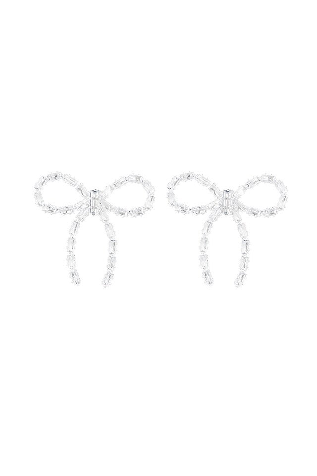 Rhinestone Bow Oorbellen - Zilver