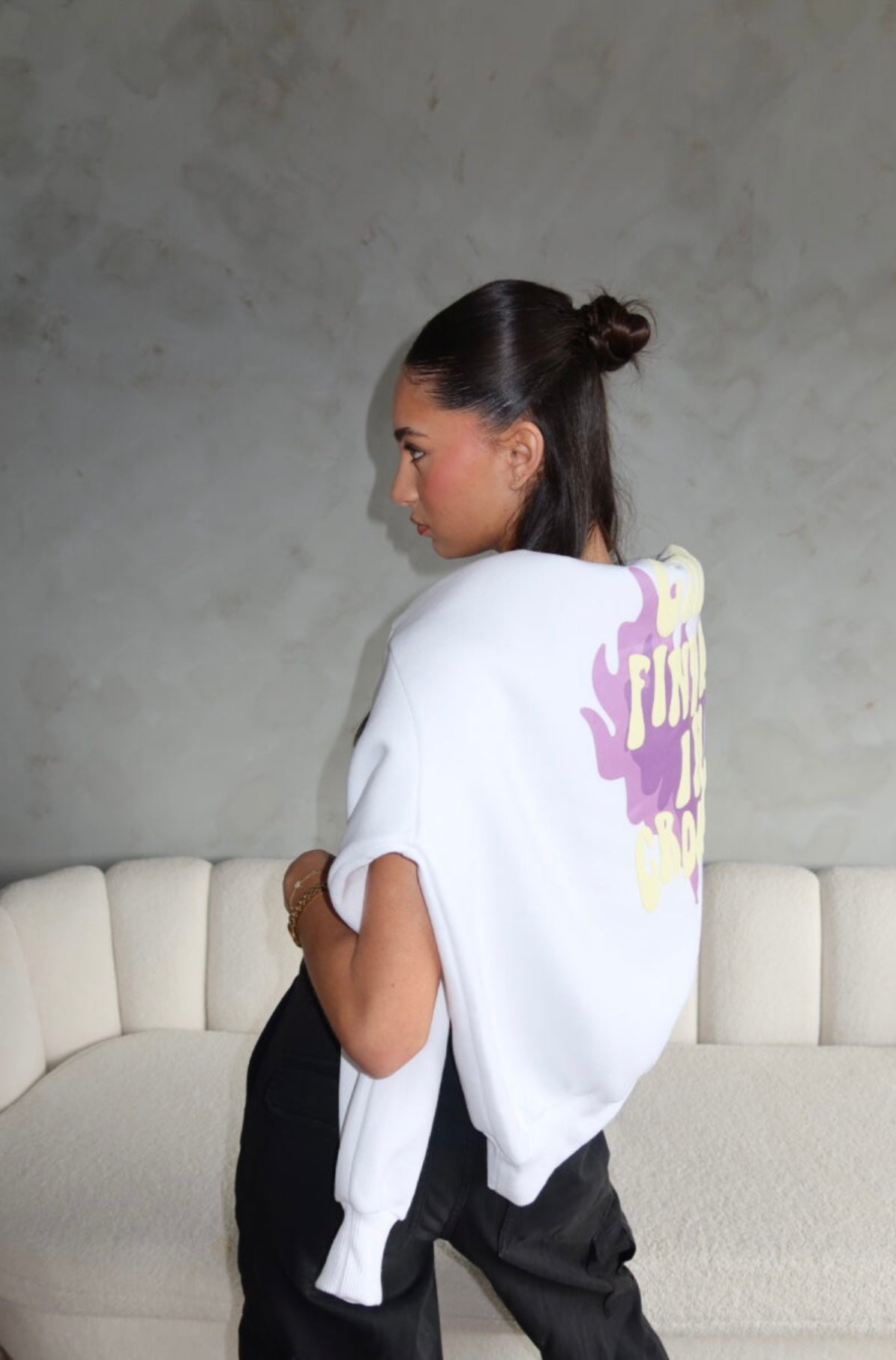 Priority Can’t Find Me In Crowds Hoodie - White With Purple Fire