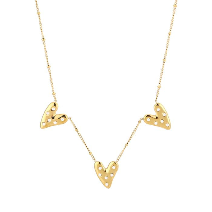 Pearl Heart Triple Ketting | Goud