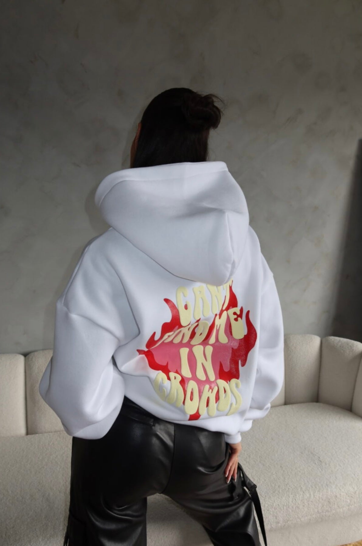 Priority Can’t Find Me In Crowds Hoodie - White With Red Fire