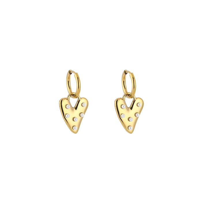 Pearl Heart Oorbellen | Goud