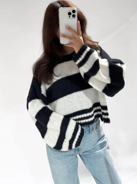 Alora Sweater - Stripe Navy