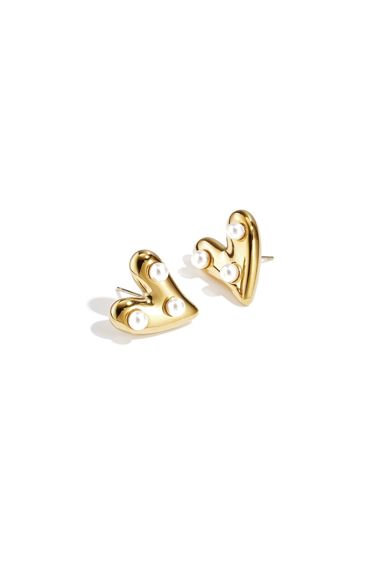 Oorbellen hartjes met parels | Goud