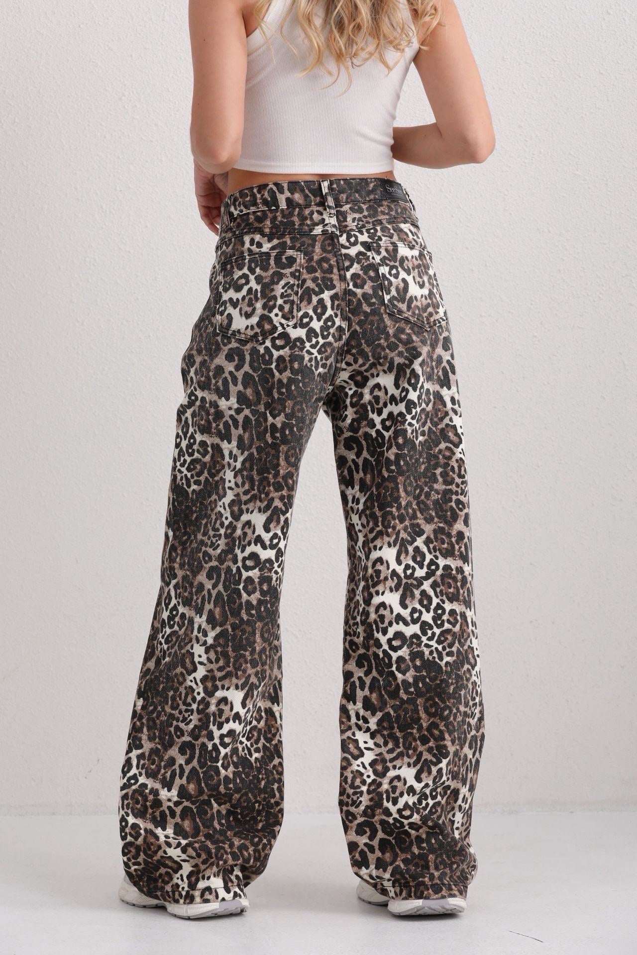 Luca Wide Jeans Leopard - Stretch