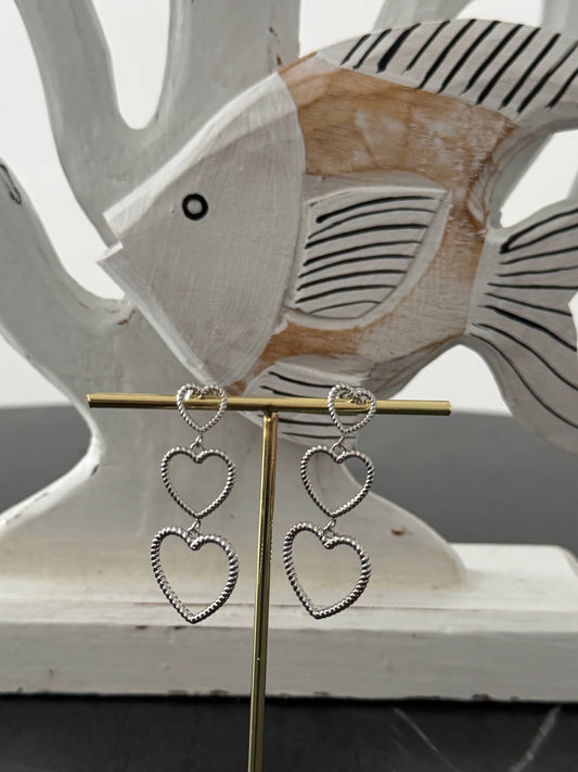 Triple Heart Oorbellen | Zilver