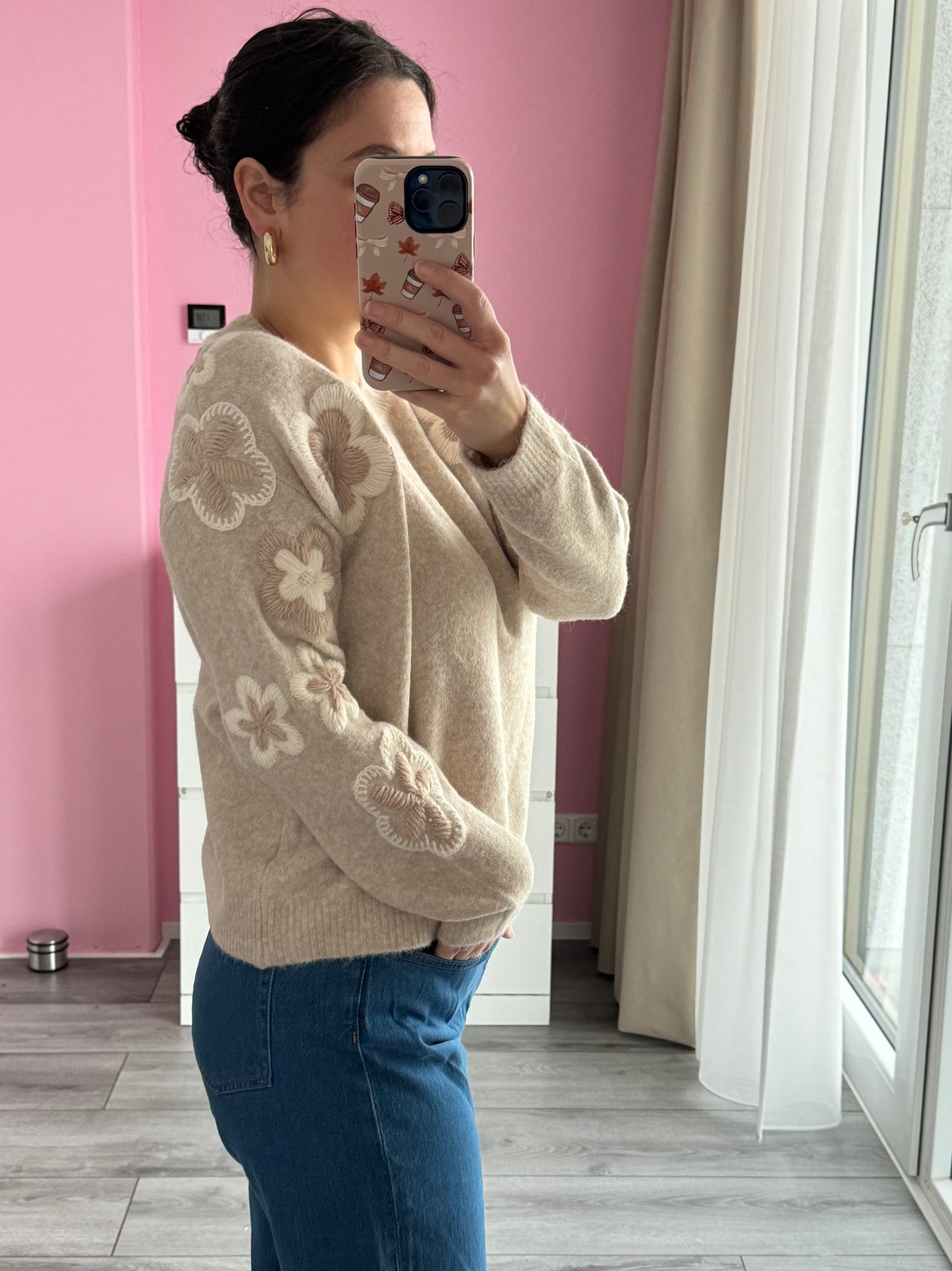 Trui Bloemen | Beige