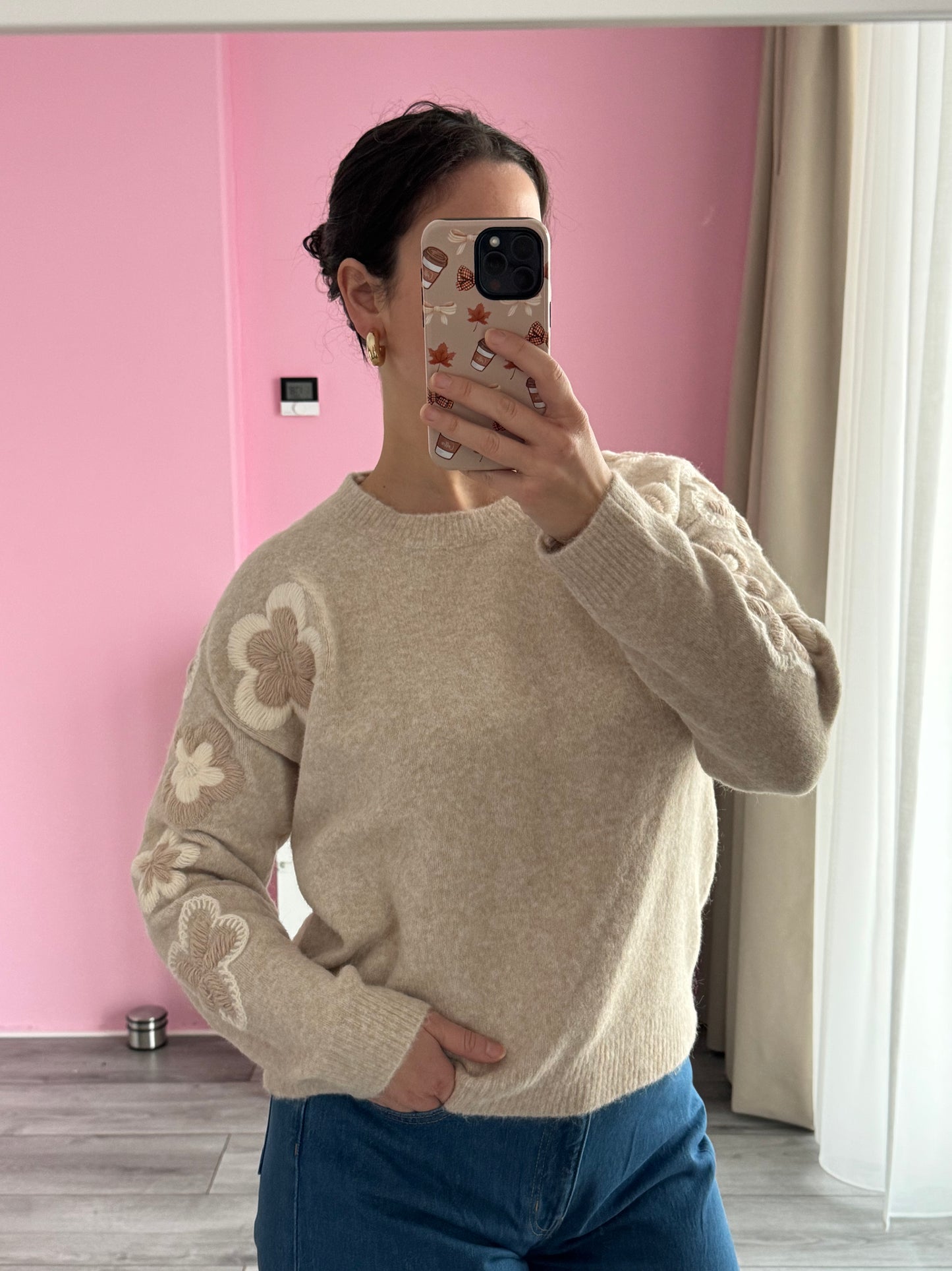 Trui Bloemen | Beige